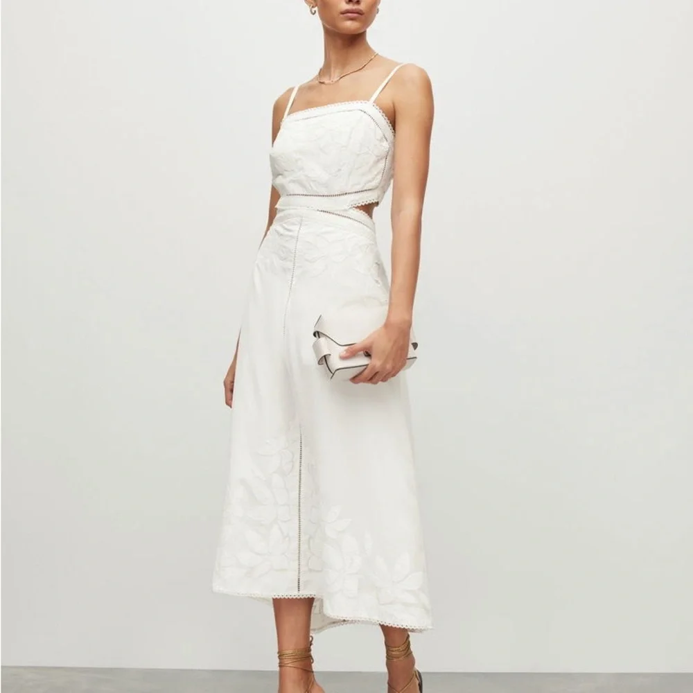 All Saints White Cotton Floral Print Mala Broderie Cut Out Sleeveless Maxi Dress - Picture 1 of 10